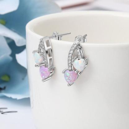 Pink & White Heart Opal 925 Sterling Silver Earrings Jewelry Accessory for Women - Personalized Jewel