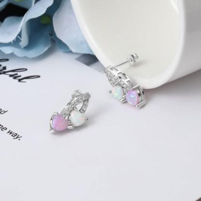 Pink & White Heart Opal 925 Sterling Silver Earrings Jewelry Accessory for Women - Personalized Jewel