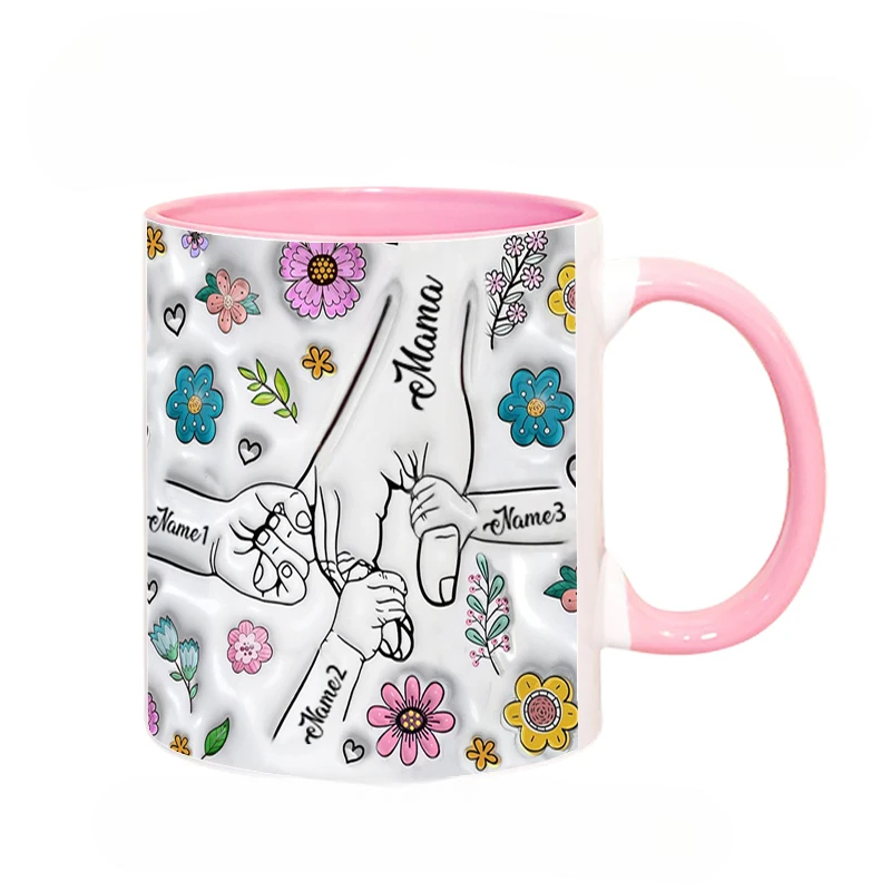 Personalized Family Name Flower Themed Mug With Holding Hands Design