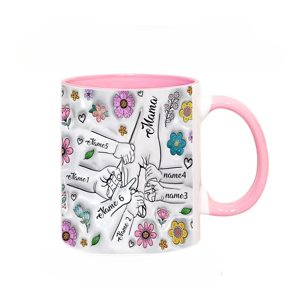 Personalized Family Name Flower Themed Mug With Holding Hands Design