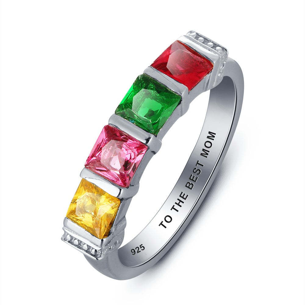 Personalized 925 Sterling Silver Rings - Engrave Special Note - Four Custom Birthstone-Personalized Jewels