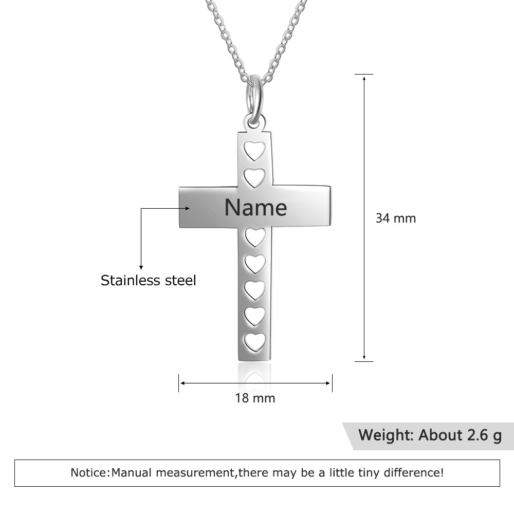 Personalized Stainless Steel Engraved Pendant Necklace - Engrave Special Note - Cross Pendant with Hollow out Heart-Personalized Jewels