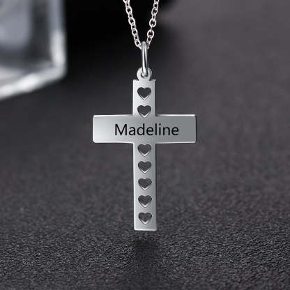 Personalized Stainless Steel Engraved Pendant Necklace - Engrave Special Note - Cross Pendant with Hollow out Heart-Personalized Jewels
