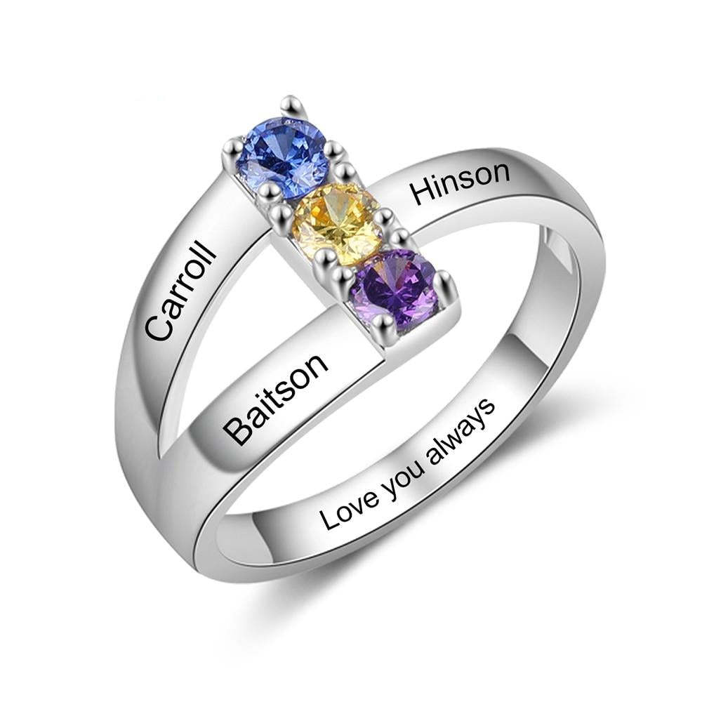 Personalized Name Engraved Ring Customized 3 Birthstones for Women Mothers Day Gift-Personalized Jewels