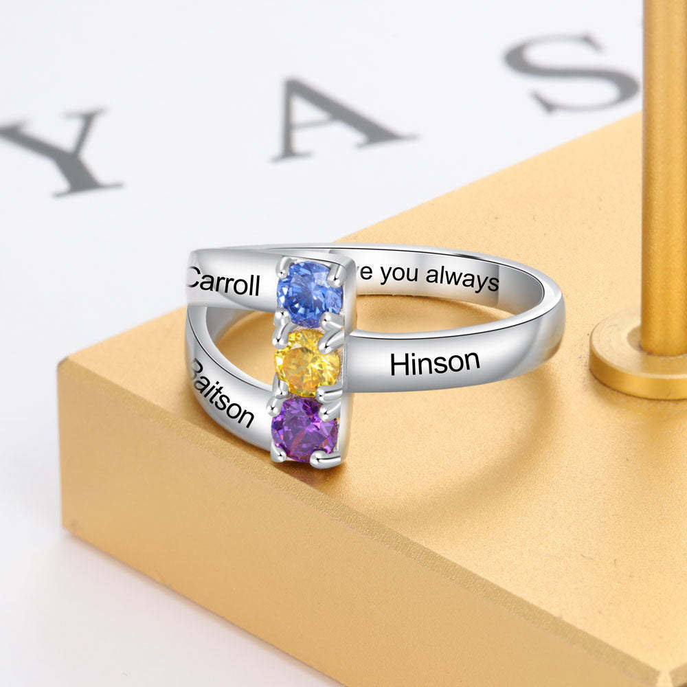 Personalized Name Engraved Ring Customized 3 Birthstones for Women Mothers Day Gift-Personalized Jewels