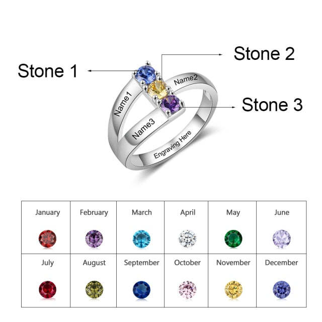 Personalized Name Engraved Ring Customized 3 Birthstones for Women Mothers Day Gift-Personalized Jewels