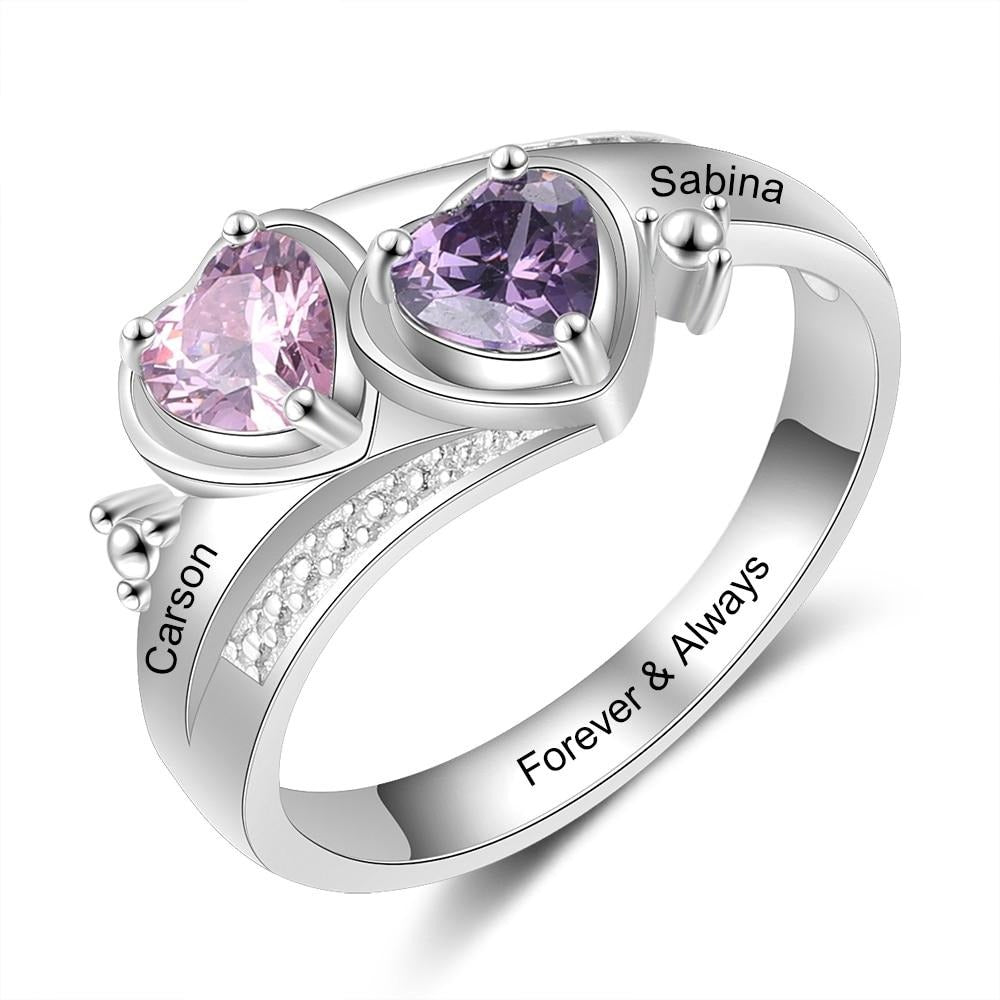 Personalized Name Engraved Heart Birthstone Promise Ring for Women-Personalized Jewels