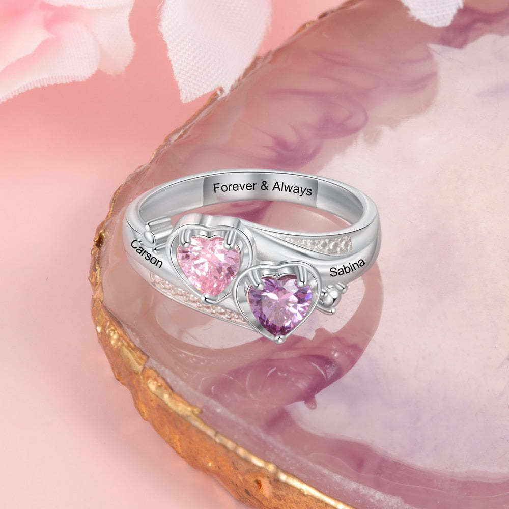 Personalized Name Engraved Heart Birthstone Promise Ring for Women-Personalized Jewels