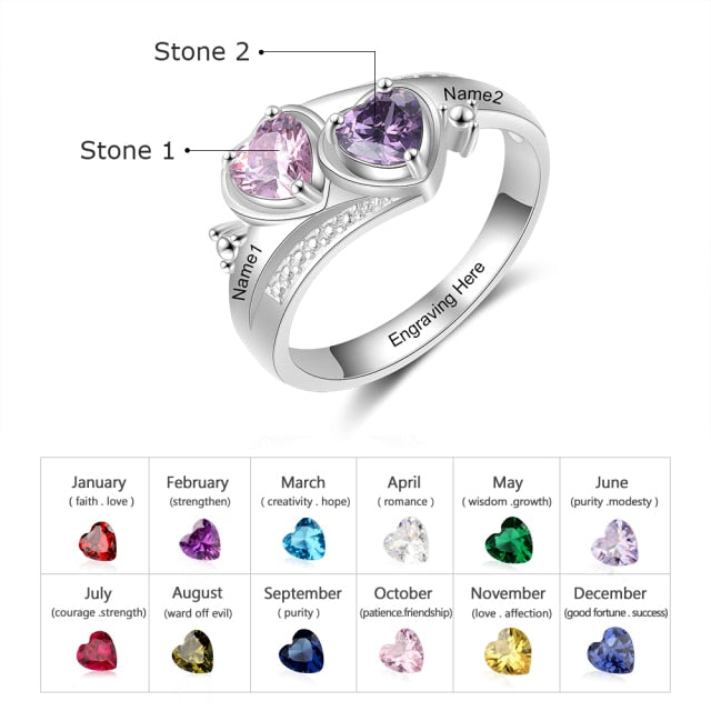 Personalized Name Engraved Heart Birthstone Promise Ring for Women-Personalized Jewels