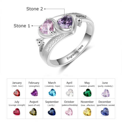 Personalized Name Engraved Heart Birthstone Promise Ring for Women-Personalized Jewels