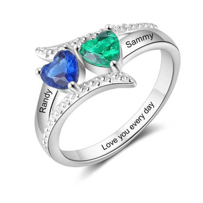 Personalized Name Engrave Custom Ring with Heart Birthstone Gift for Women-Personalized Jewels