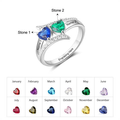 Personalized Name Engrave Custom Ring with Heart Birthstone Gift for Women-Personalized Jewels