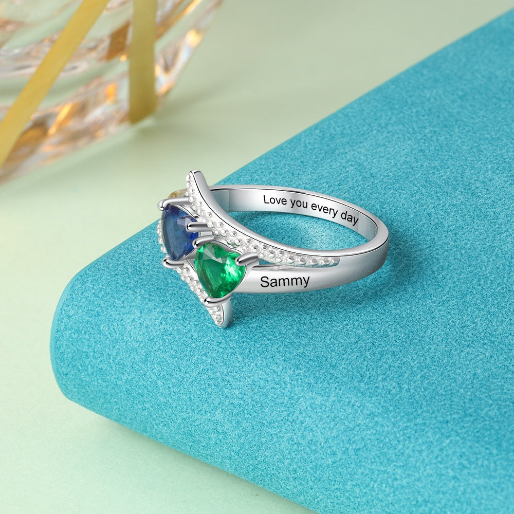 Personalized Name Engrave Custom Ring with Heart Birthstone Gift for Women-Personalized Jewels
