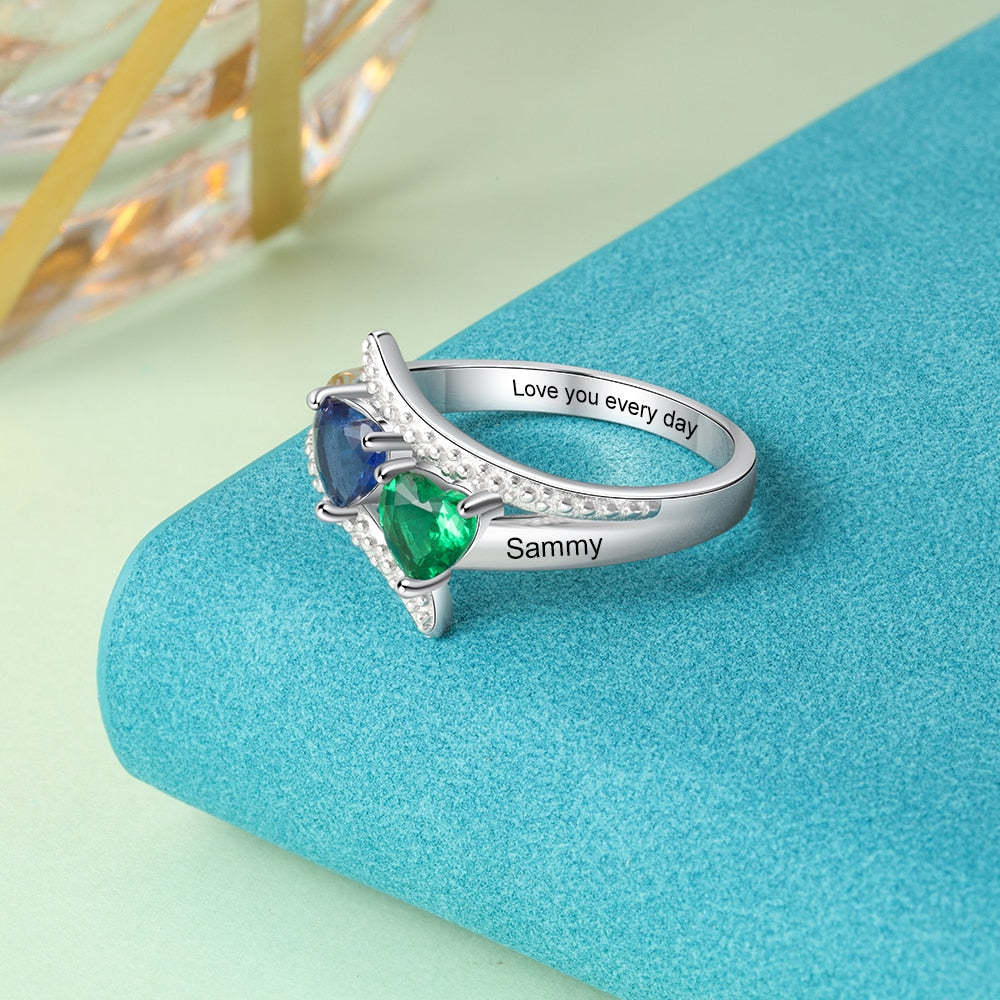 Personalized Name Engrave Custom Ring with Heart Birthstone Gift for Women-Personalized Jewels