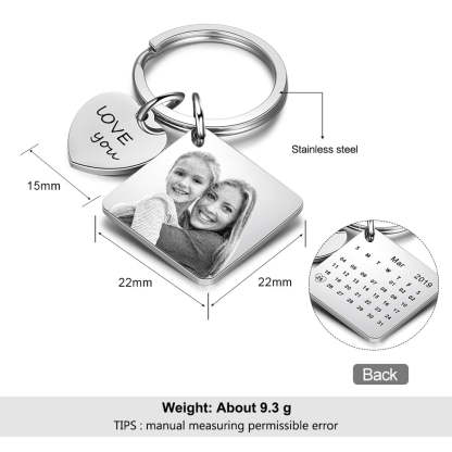 Personalized Photo Stainless Steel Custom Name & Date Engraved Calendar Keychain-Personalized Jewels