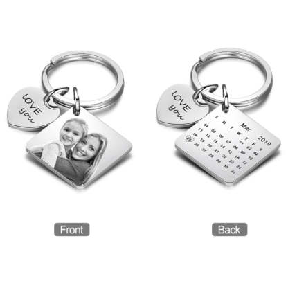 Personalized Photo Stainless Steel Custom Name & Date Engraved Calendar Keychain-Personalized Jewels