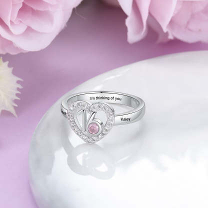 Personalized 2 Engraved Name Ring with Zirconia Birthstone Heart Ring-Personalized Jewels