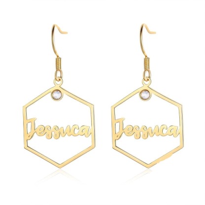 925 Sterling Silver Personalized Name Hexagon Earrings Dangle Drop Earrings-Personalized Jewels