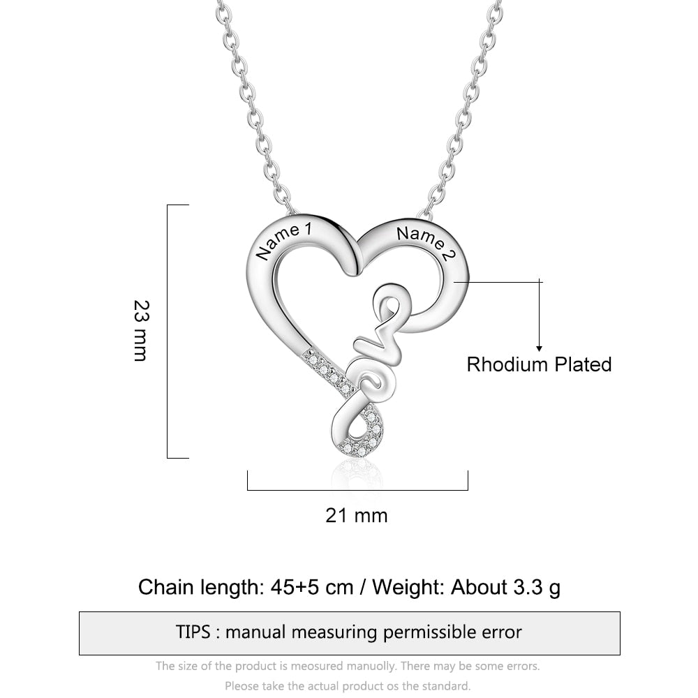 Customized Engraving Name Couple's Love Heart Necklace for Women Jewelry-Personalized Jewels