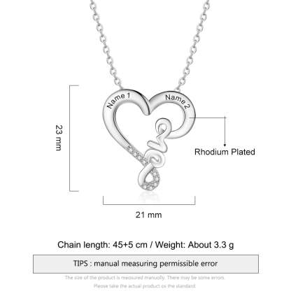 Customized Engraving Name Couple's Love Heart Necklace for Women Jewelry-Personalized Jewels