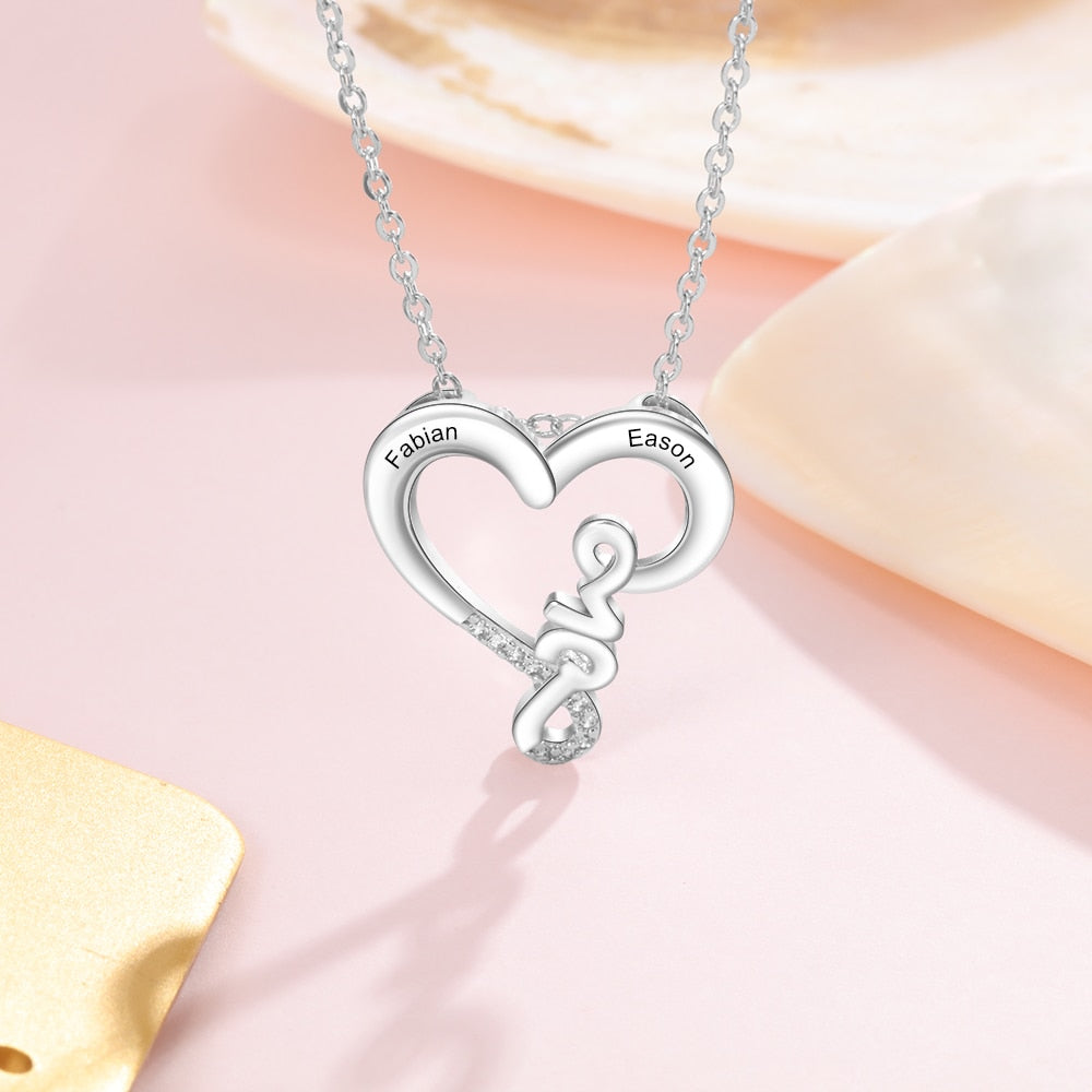 Customized Engraving Name Couple's Love Heart Necklace for Women Jewelry-Personalized Jewels