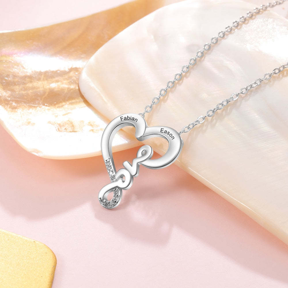Customized Engraving Name Couple's Love Heart Necklace for Women Jewelry-Personalized Jewels