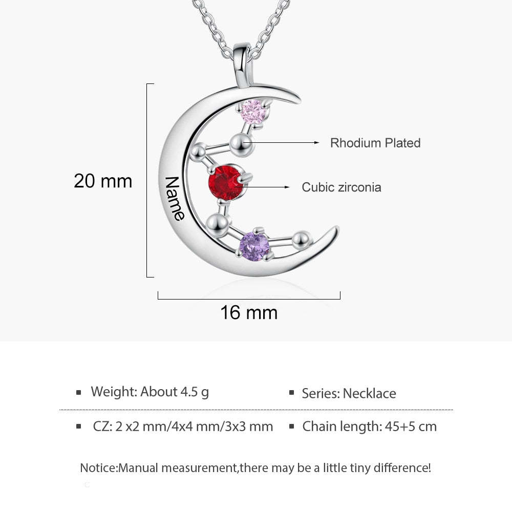 Personalized 3 Birthstones Constellation Moon Pendant Necklace for Women Jewelry Christmas Gift-Personalized Jewels