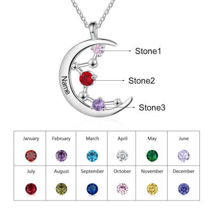 Personalized 3 Birthstones Constellation Moon Pendant Necklace for Women Jewelry Christmas Gift-Personalized Jewels