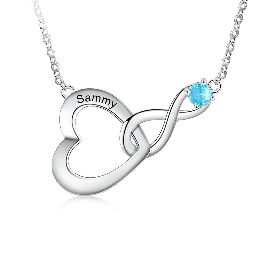 Personalized Engraving Name Birthstone Infinity & Heart Pendant Necklace for Mother Gifts-Personalized Jewels