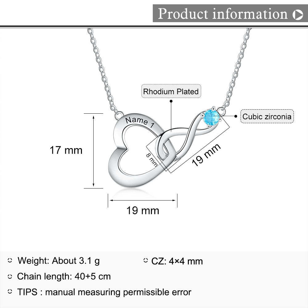 Personalized Engraving Name Birthstone Infinity & Heart Pendant Necklace for Mother Gifts-Personalized Jewels