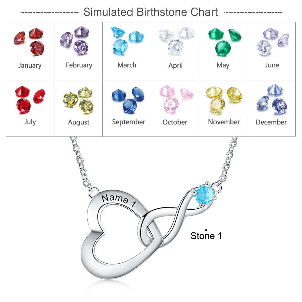 Personalized Engraving Name Birthstone Infinity & Heart Pendant Necklace for Mother Gifts-Personalized Jewels