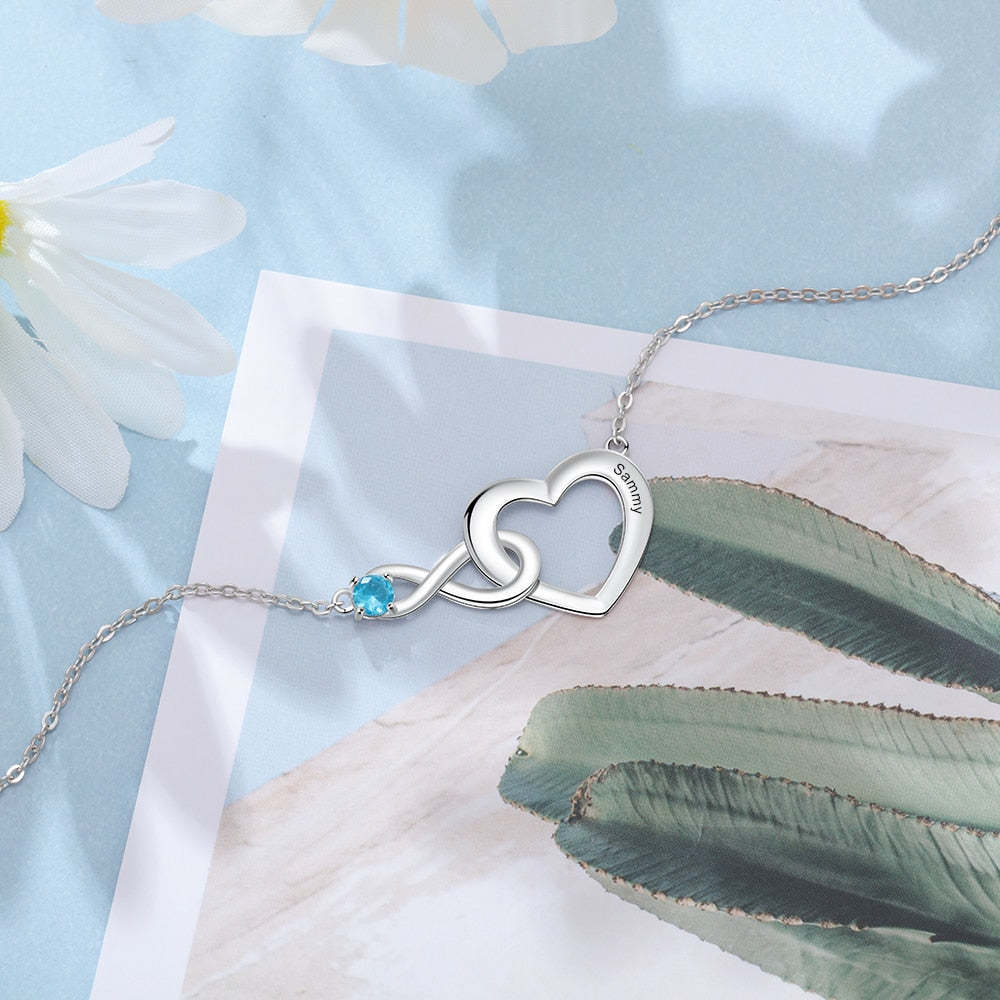 Personalized Engraving Name Birthstone Infinity & Heart Pendant Necklace for Mother Gifts-Personalized Jewels