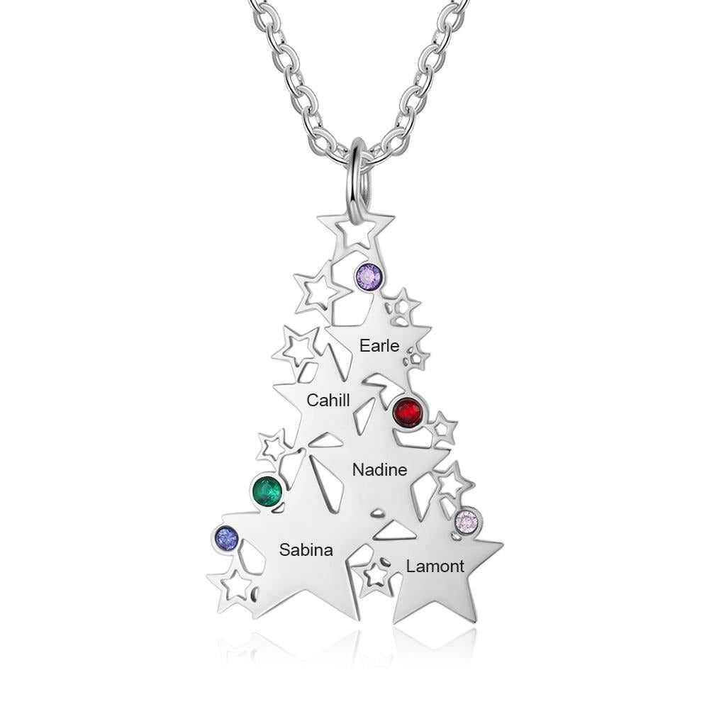 Personalized Engraved Family Name Birthstone Multiple Star Necklace for Women Christmas Gift Jewelry-Personalized Jewels