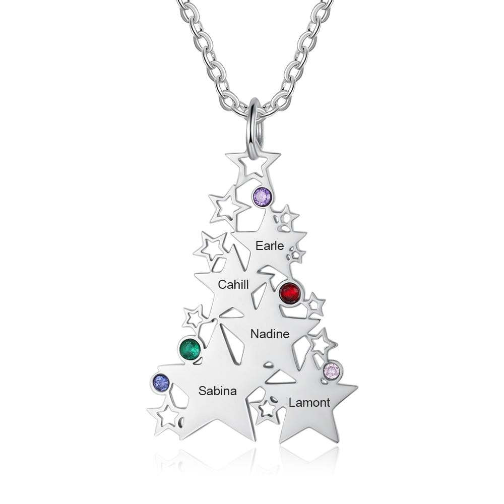 Personalized Engraved Family Name Birthstone Multiple Star Necklace for Women Christmas Gift Jewelry-Personalized Jewels