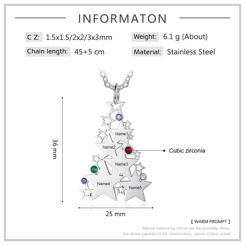 Personalized Engraved Family Name Birthstone Multiple Star Necklace for Women Christmas Gift Jewelry-Personalized Jewels