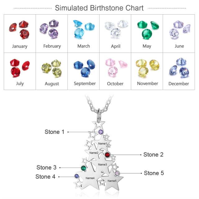 Personalized Engraved Family Name Birthstone Multiple Star Necklace for Women Christmas Gift Jewelry-Personalized Jewels