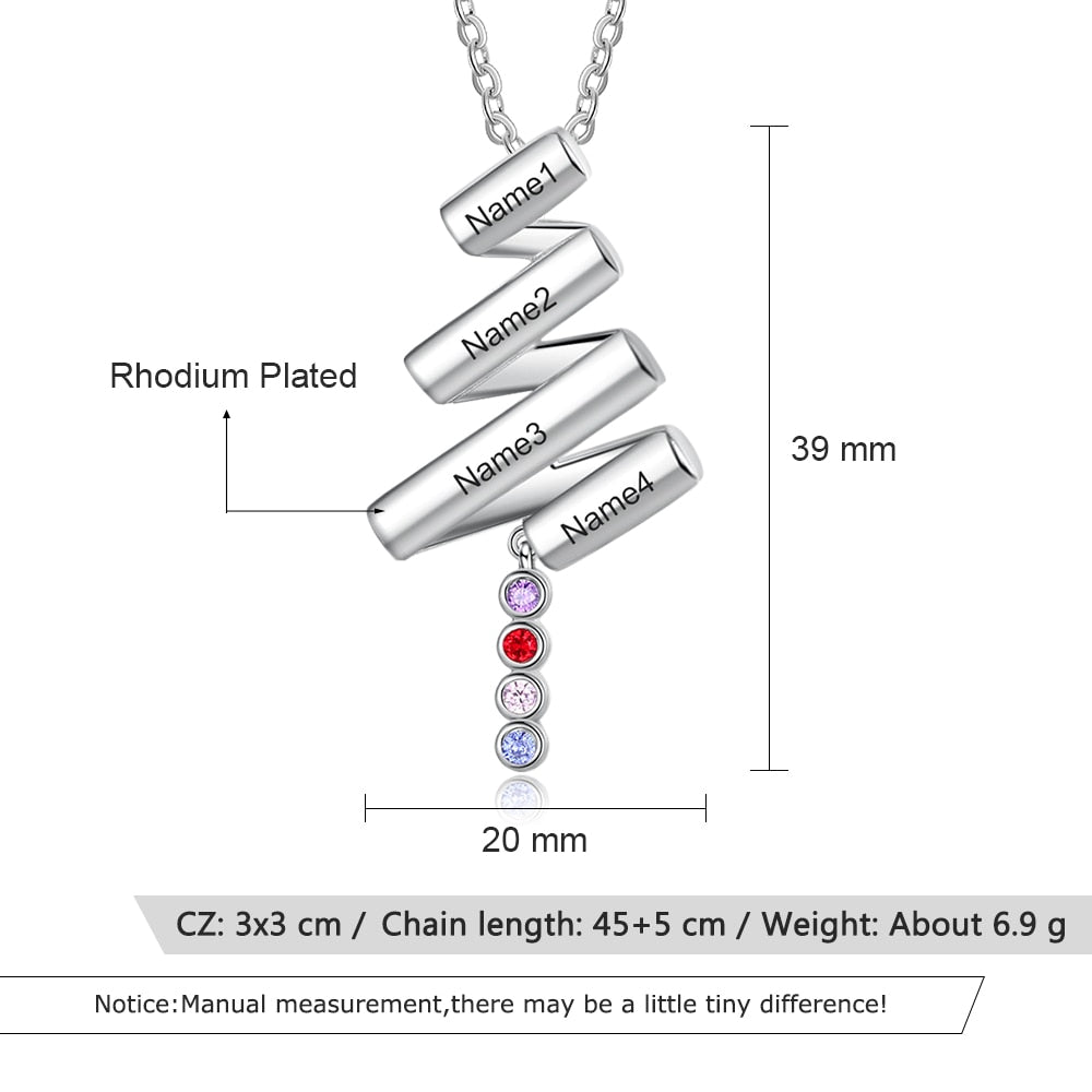 Personalized Diagonal Bar 4 Engraving Names Birthstone Pendant Necklace Gift for Women-Personalized Jewels