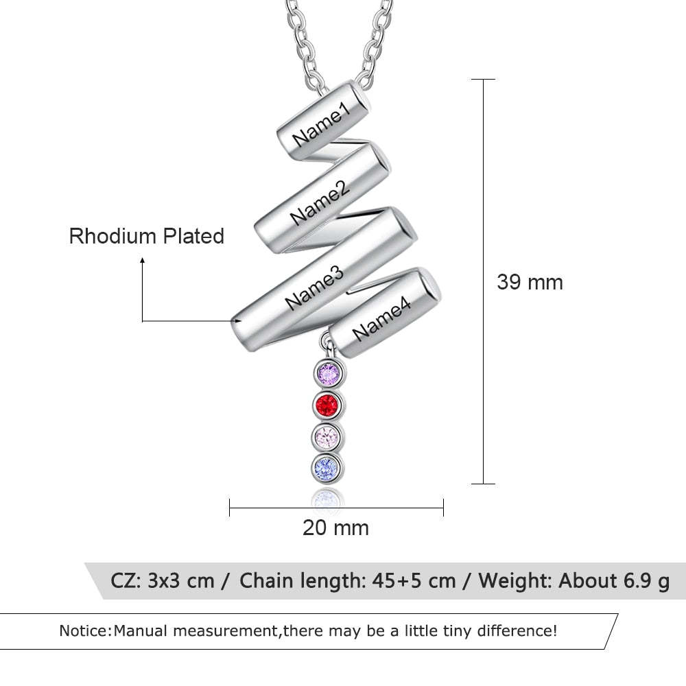 Personalized Diagonal Bar 4 Engraving Names Birthstone Pendant Necklace Gift for Women-Personalized Jewels