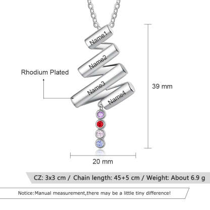 Personalized Diagonal Bar 4 Engraving Names Birthstone Pendant Necklace Gift for Women-Personalized Jewels