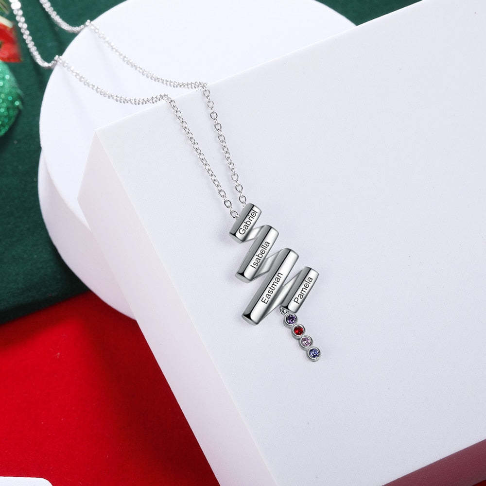 Personalized Diagonal Bar 4 Engraving Names Birthstone Pendant Necklace Gift for Women-Personalized Jewels