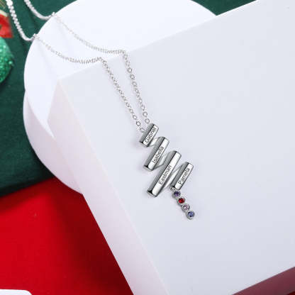 Personalized Diagonal Bar 4 Engraving Names Birthstone Pendant Necklace Gift for Women-Personalized Jewels