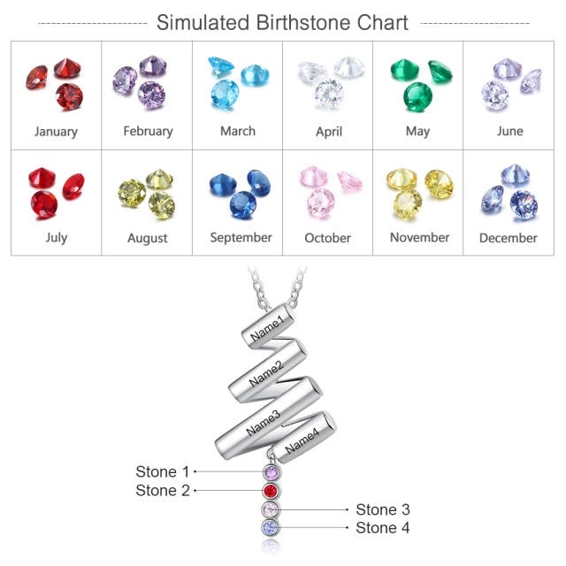 Personalized Diagonal Bar 4 Engraving Names Birthstone Pendant Necklace Gift for Women-Personalized Jewels