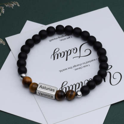 Personalized Beaded 4 Names Engraved Chain Bracelet for Men-Personalized Jewels