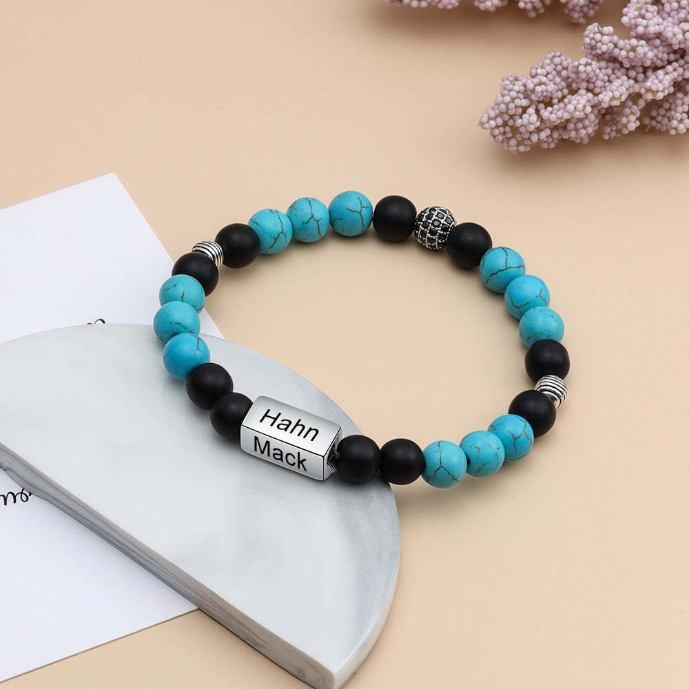 Personalized Beaded 4 Names Engraved Chain Bracelet for Men-Personalized Jewels