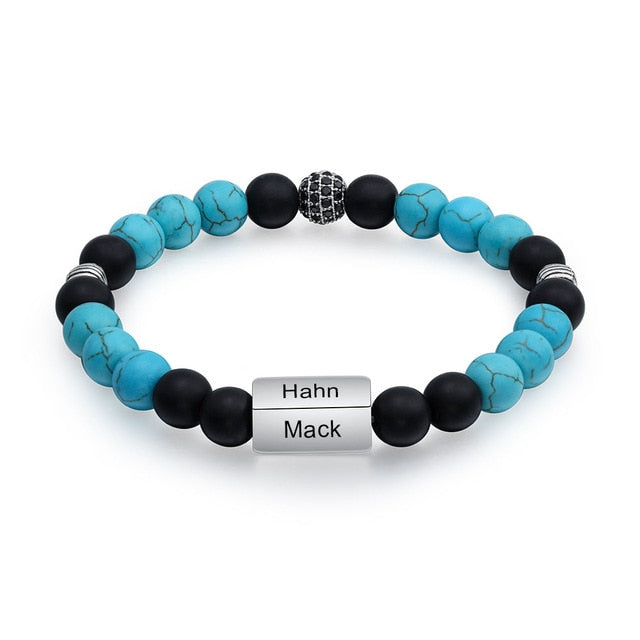 Personalized Beaded 4 Names Engraved Chain Bracelet for Men-Personalized Jewels