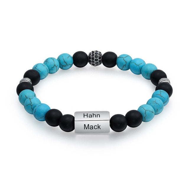 Personalized Beaded 4 Names Engraved Chain Bracelet for Men-Personalized Jewels