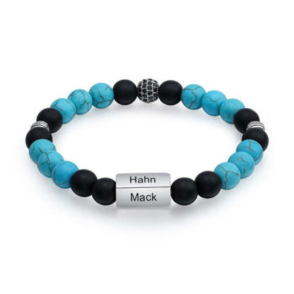 Personalized Beaded 4 Names Engraved Chain Bracelet for Men-Personalized Jewels