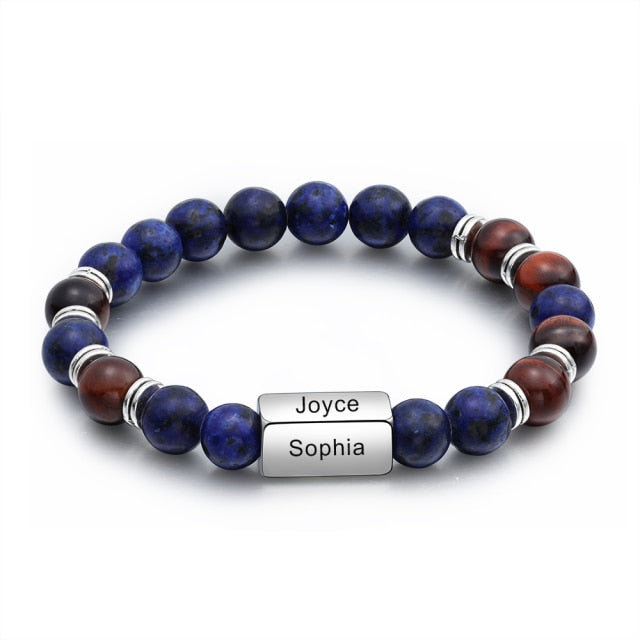 Personalized Beaded 4 Names Engraved Chain Bracelet for Men-Personalized Jewels