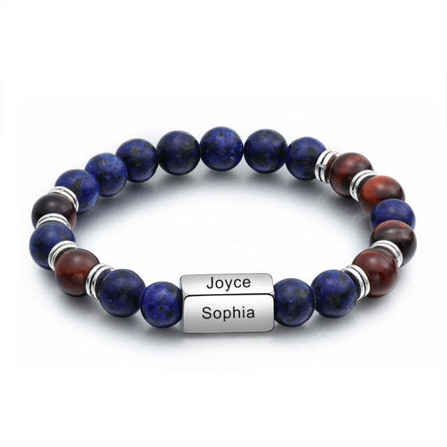 Personalized Beaded 4 Names Engraved Chain Bracelet for Men-Personalized Jewels