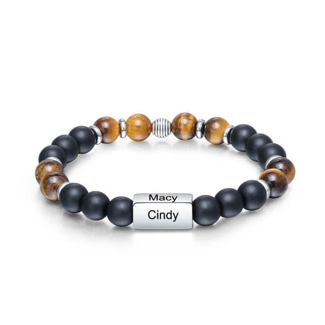 Personalized Beaded 4 Names Engraved Chain Bracelet for Men-Personalized Jewels